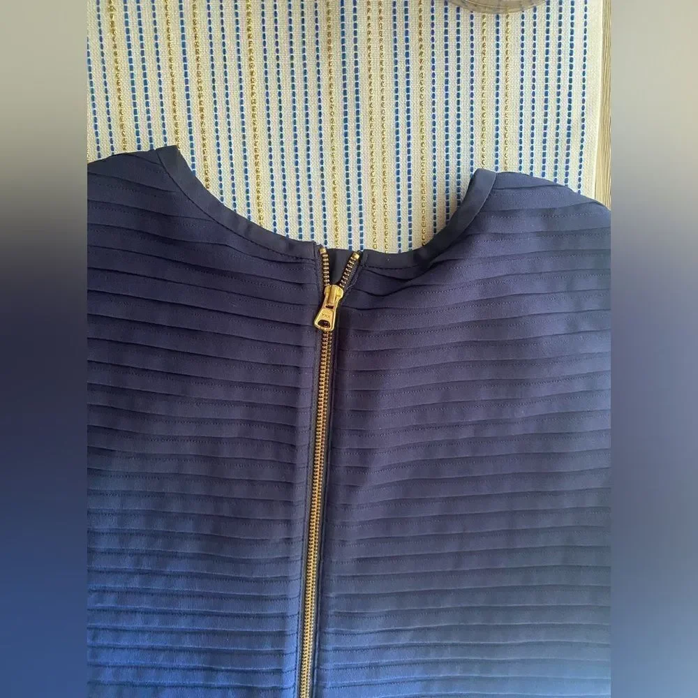 J.Crew Shift Dress Women Size 2 Navy Pleated Short Sleeve